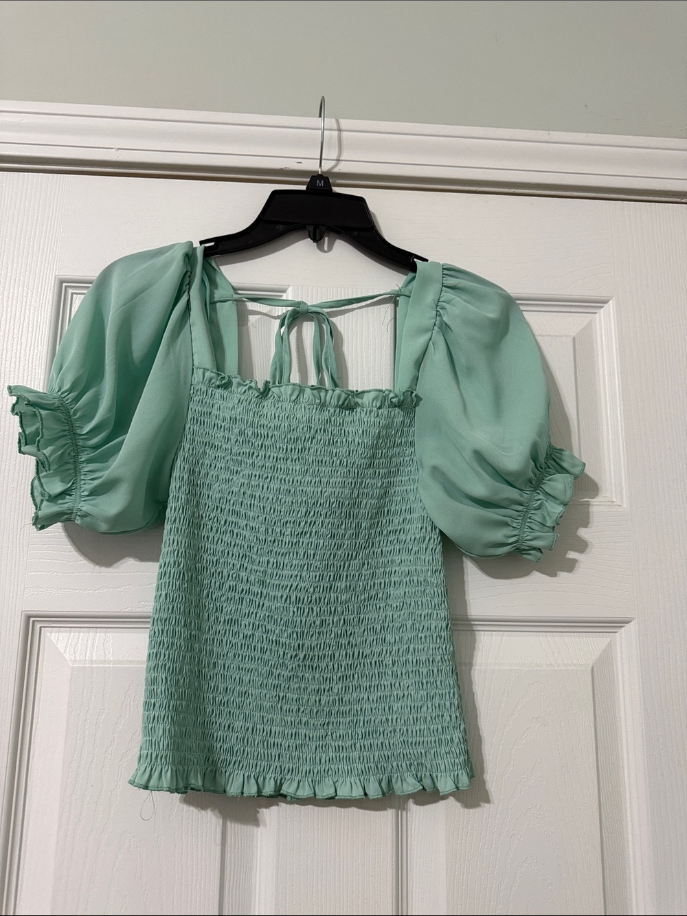 Smocked Puff-Sleeve Camisole in Mint Green